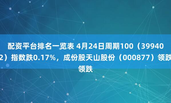 配资平台排名一览表 4月24日周期100（399402）指数跌0.17%，成份股天山股份（000877）领跌